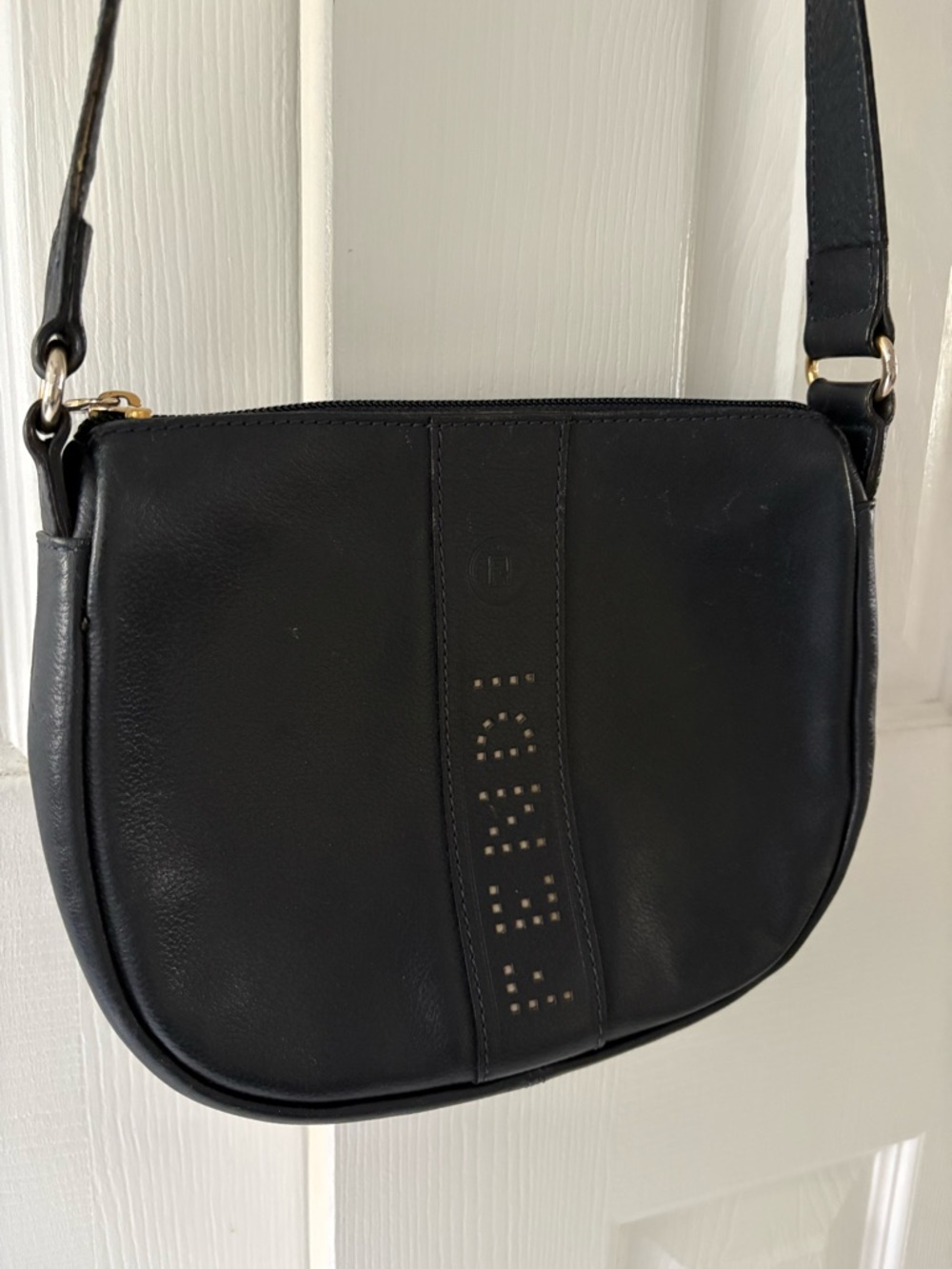 Vintage Fendi Leather Perforated Design Crossbody Bag